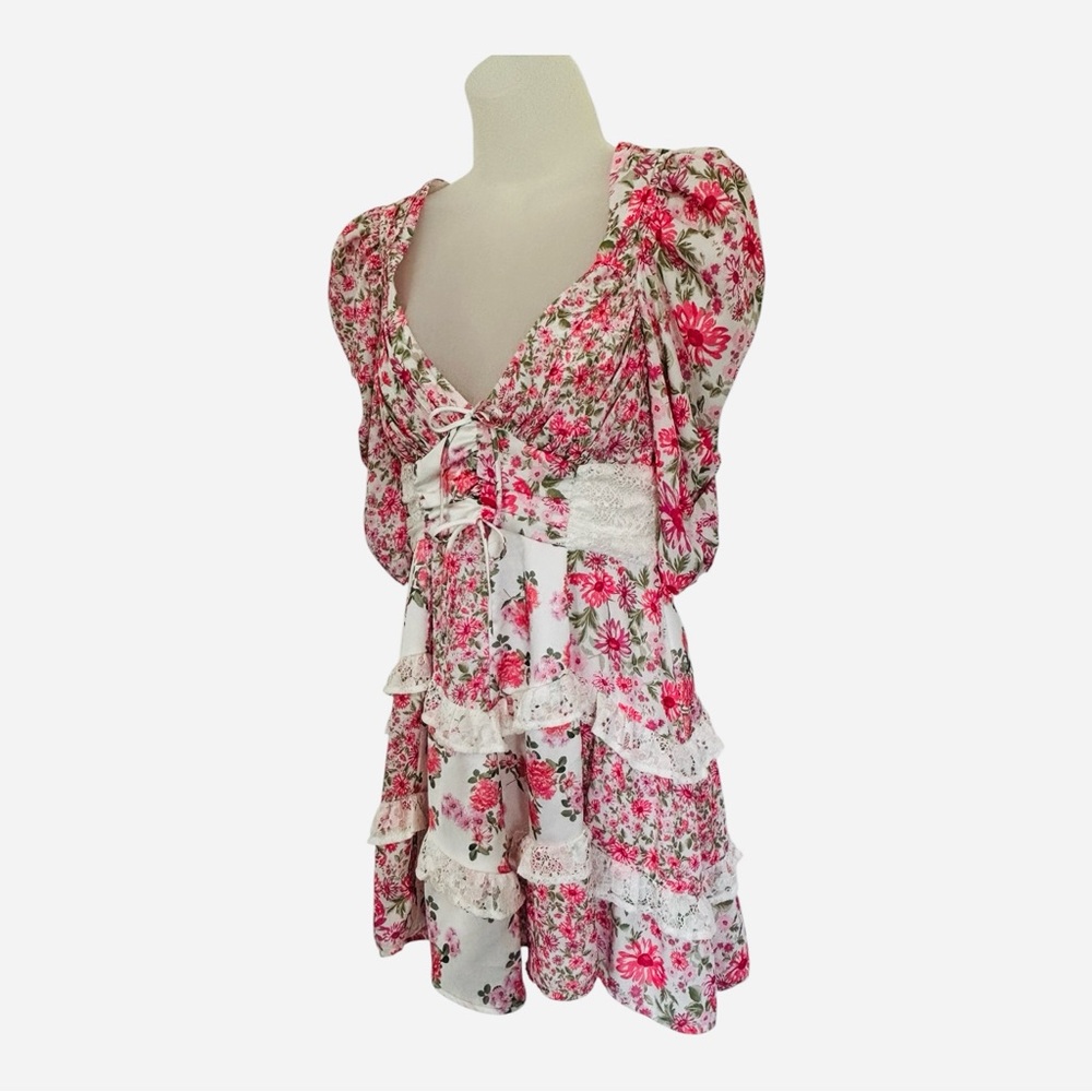 For Love And Lemons Rosalyn Pink Floral Mini Dress S - Picture 4 of 9